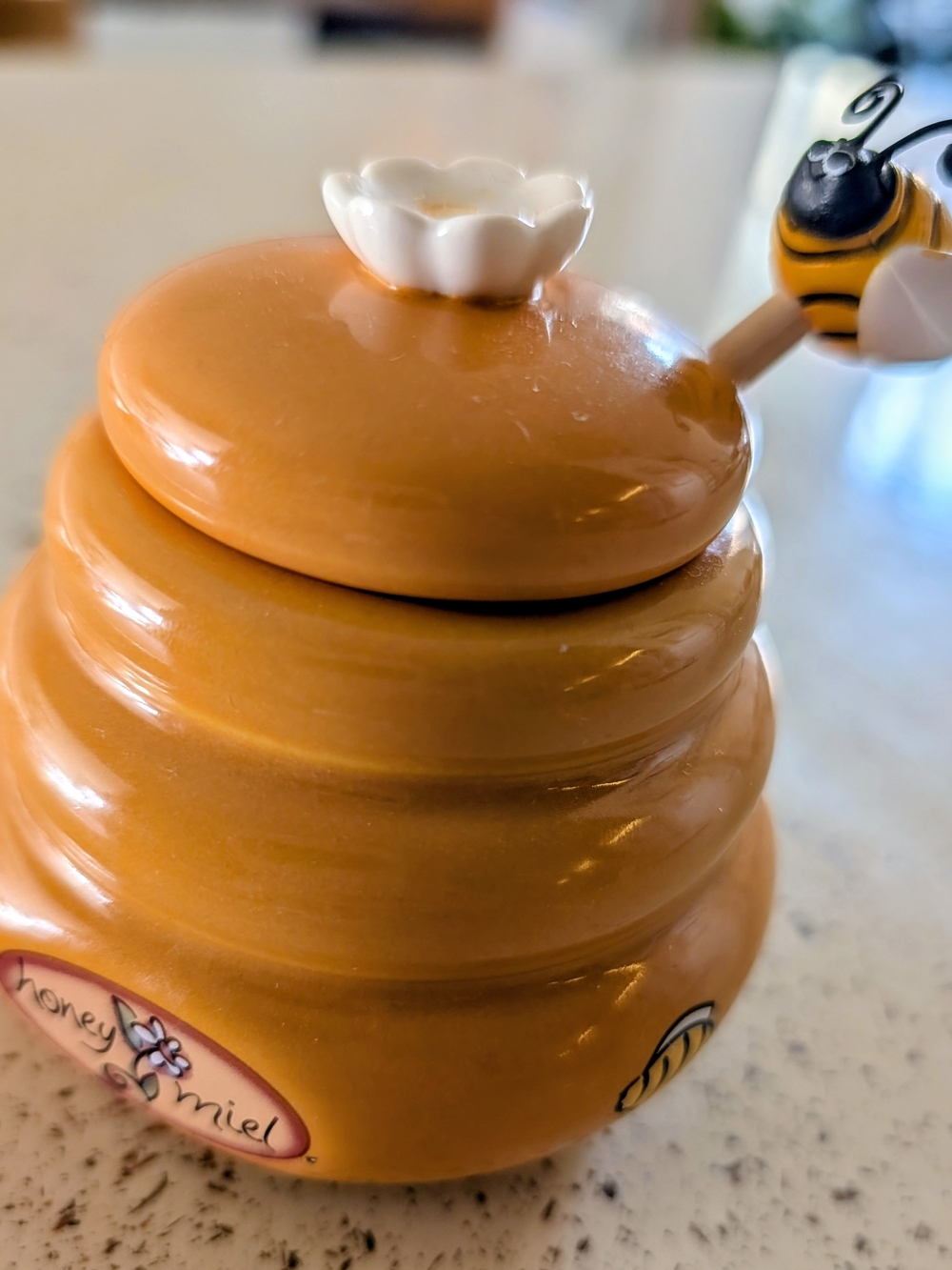 Ceramic Honey Pot Jar with Bee Spoon